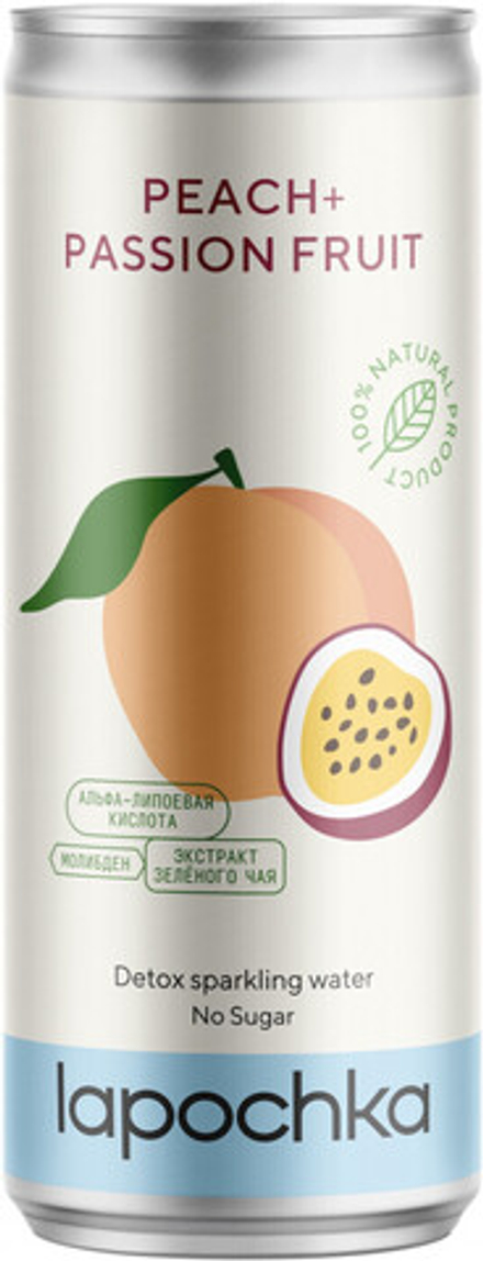 Газированный напиток Лапочка Персик + Маракуйя / Lapochka Peach + Passion Fruit 0.33 - банка