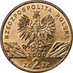 2 злотых Удод (животный мир) 2000 год, Польша. UNC