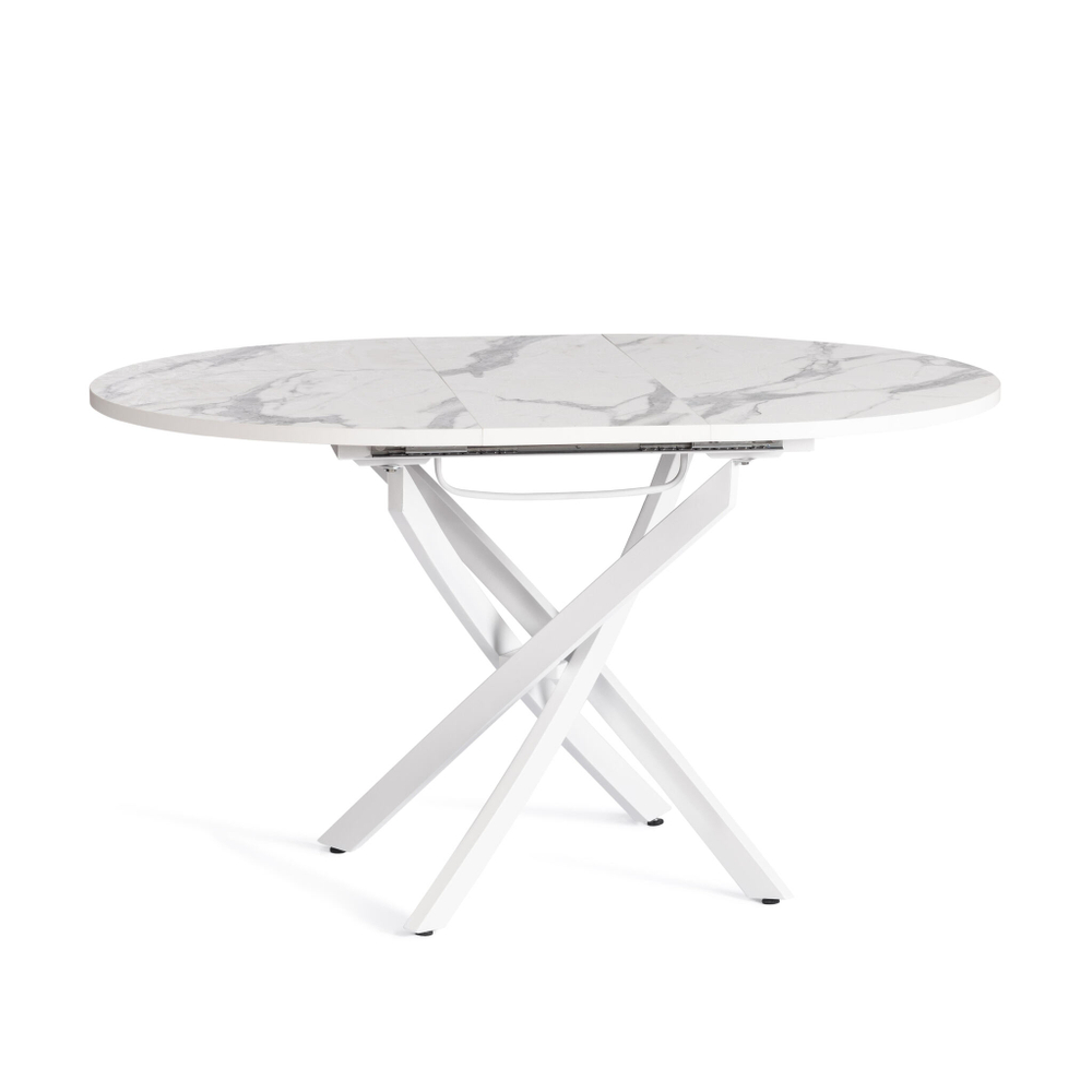Стол MANZANA ЛДСП/HPL/металл, 100 х 100+30 х 75 см, Мрамор светлый/белый