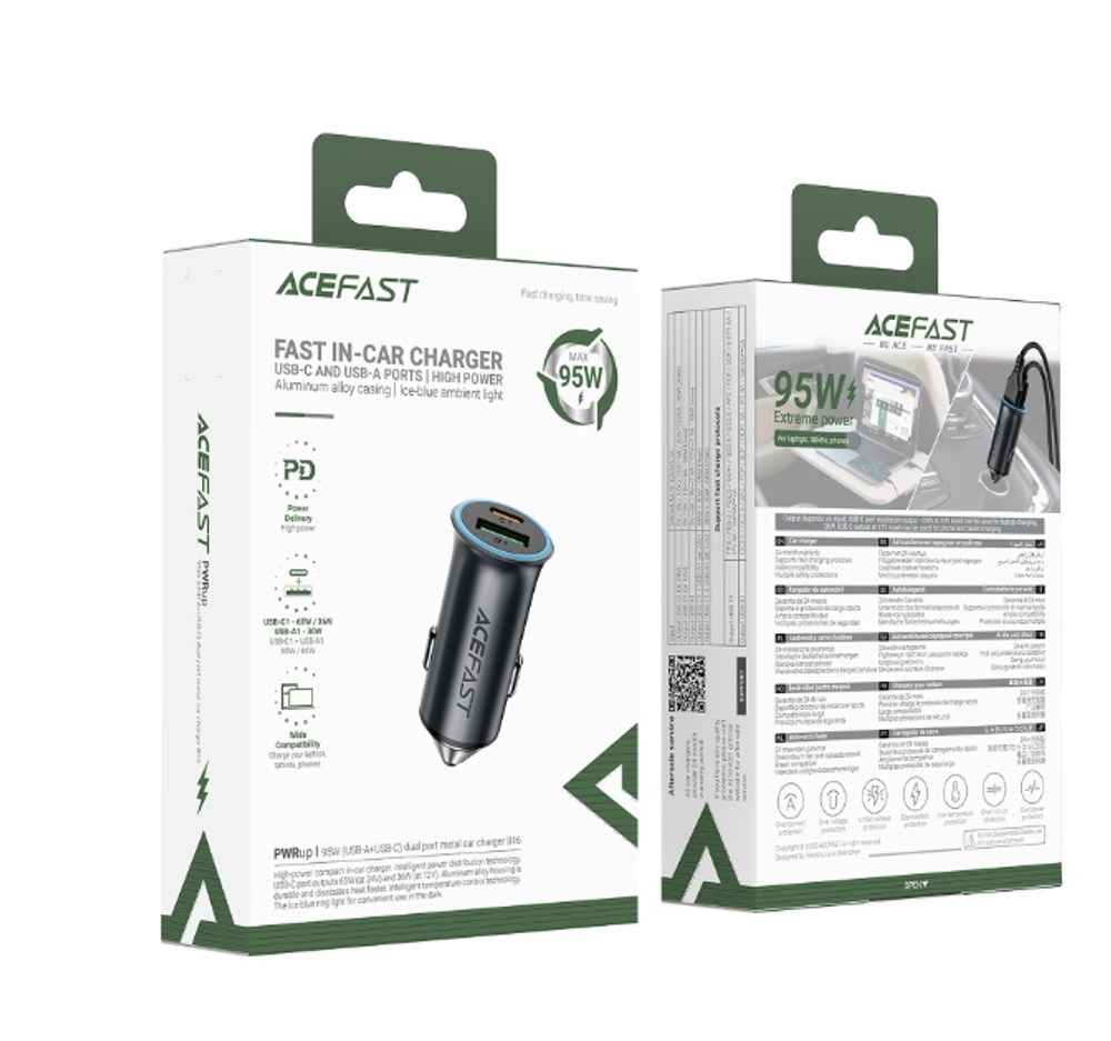 Автомобильный адаптер питания ACEFAST B16 USB C/USB A 95W (серый)