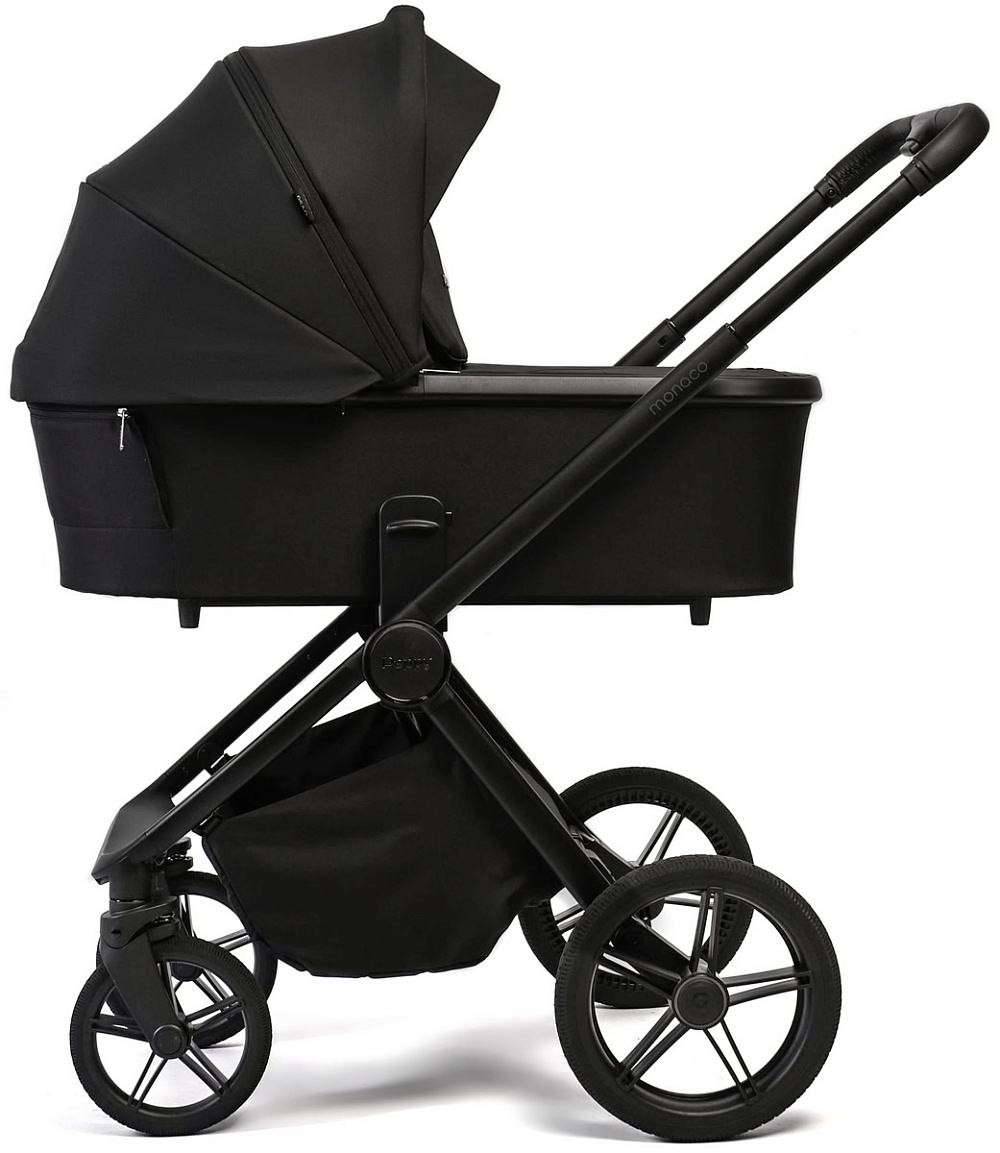 Детская коляска Peppy Monaco 3 в 1 с автокреслом Rise Milk Black (черный), рама черная матовая