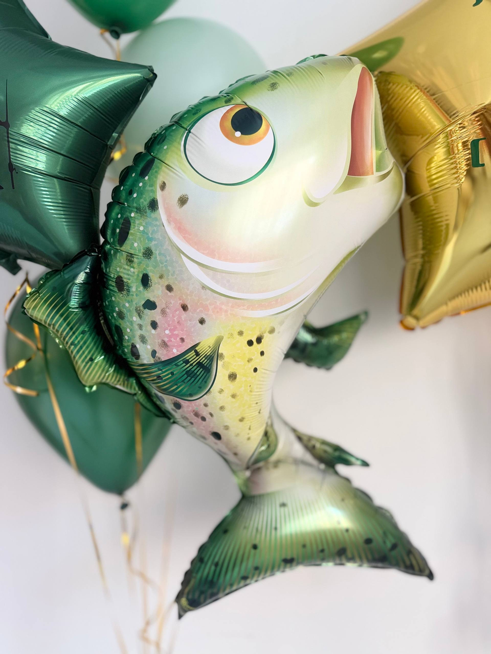 Воздушные гелиевые шары для рыбака зеленый/золото №4726