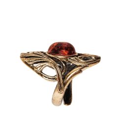 AM-2473 Кольцо «Монстера» (латунь, янтарь)