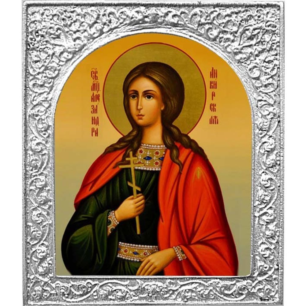 Александра Анкирская. Маленькая икона в серебряной раме. 4,5 х 5,5 см.