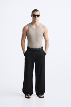 ZARA ФУТБОЛКА В РУБЧИК БЕЗ РУКАВОВ, СЕРОВАТО-КОРИЧНЕВЫЙ