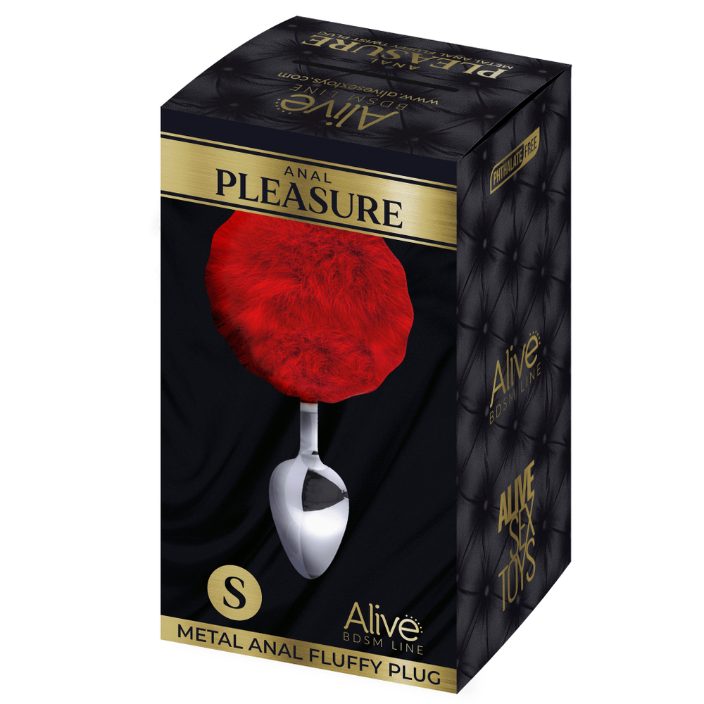 Анальная втулка Alive Metal Anal Fluffly Plug, красный, S