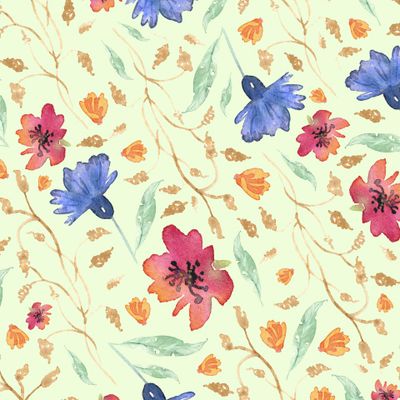 Васильки и маки на пшеничном поле (на зелёном фоне)