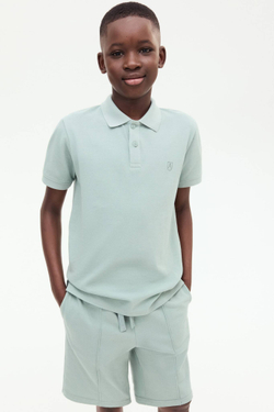 H&M Комплект из футболки и шорт из хлопкового пике, светло-зеленый