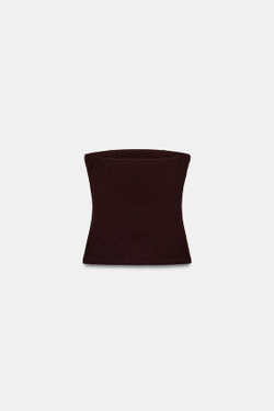 ZARA ТОП БАНДО С ЭЛАСТИЧНОЙ ТКАНЬЮ И ЗАКЛЕПКАМИ, ТЕМНО-КОРИЧНЕВЫЙ