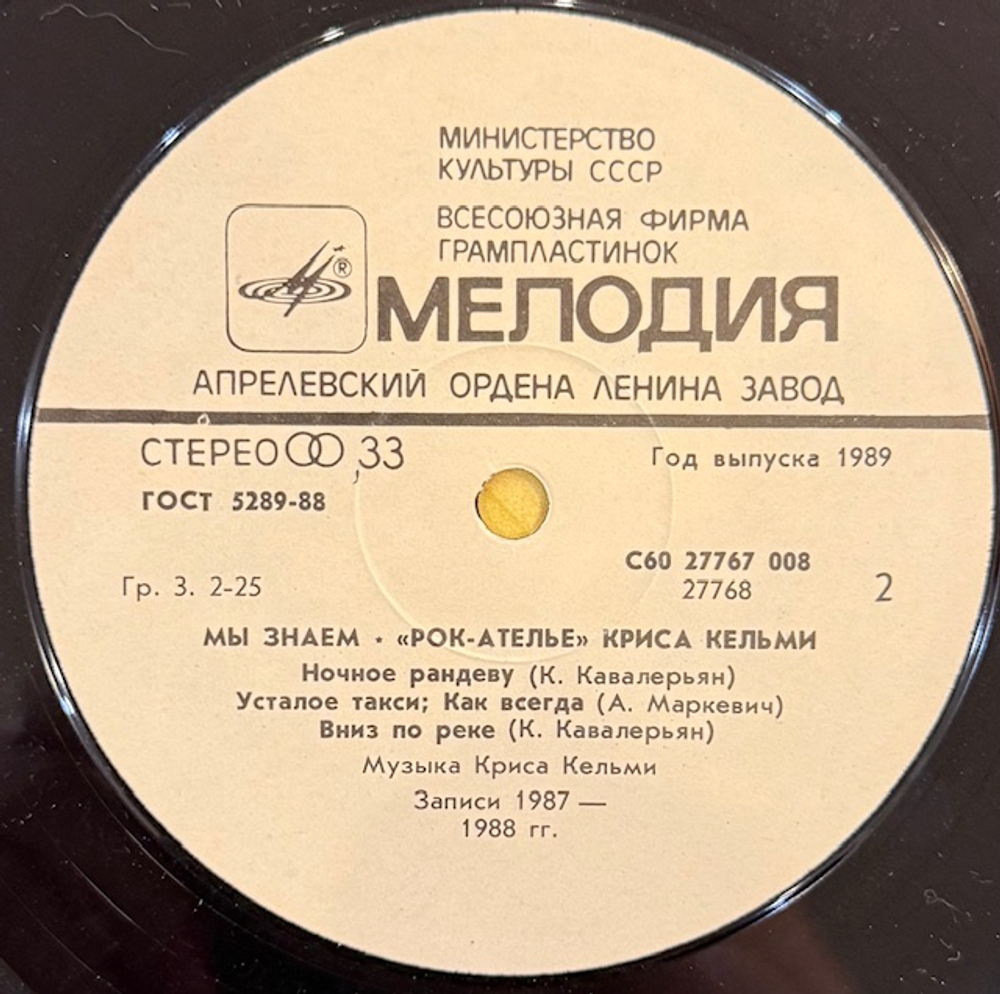 Виниловая пластинка Рок-ателье Криса Кельми – Мы знаем (Мелодия) LP