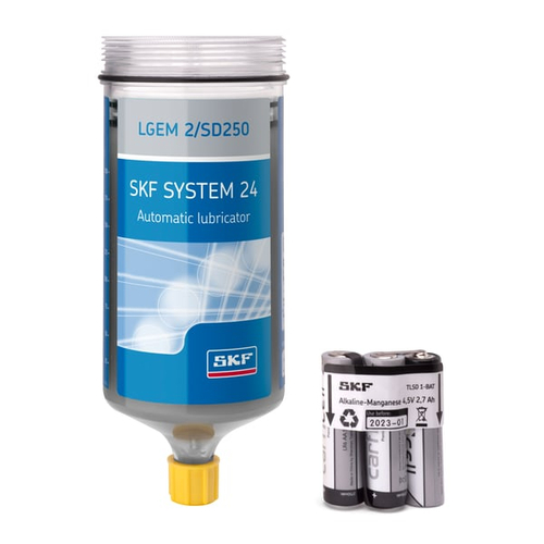 Refill cartridge grease filled, with battery for Electro-mechanical single point lubricator LGEM 2/SD250