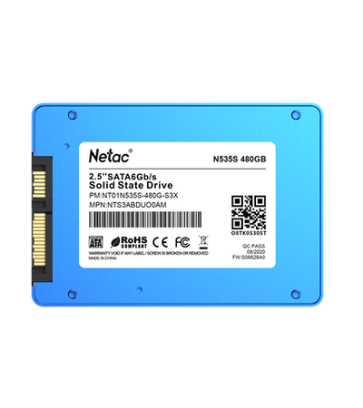 Ssd накопитель Netac SSD N535S 480GB 2.5 SATAIII 3D NAND, 7mm, R/W up to 540/490MB/s, TBW 280TB, 5y wty