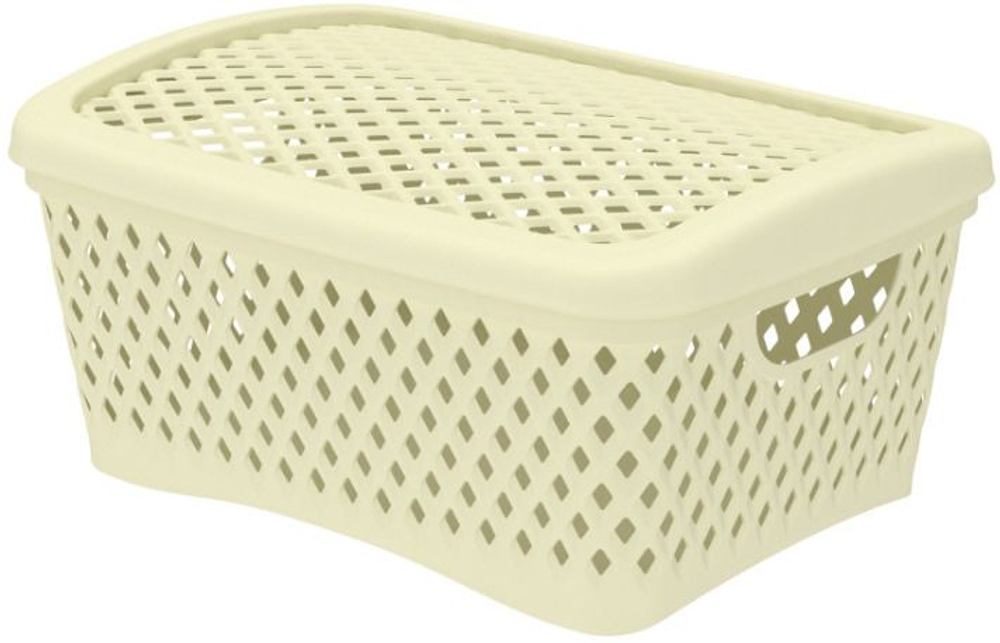 Корзина д/хранения Альт-Пласт Ромбики S 12х19х25,5см с крышкой, ваниль ПП