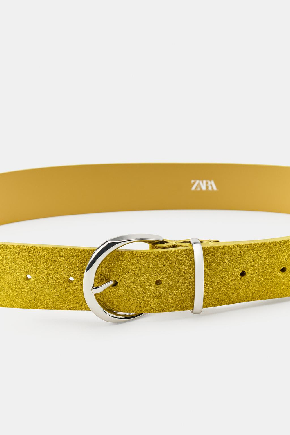 ZARA РЕМЕНЬ ИЗ 100% СПИЛКА С КРУГЛОЙ ПРЯЖКОЙ, ЖЕЛТЫЙ