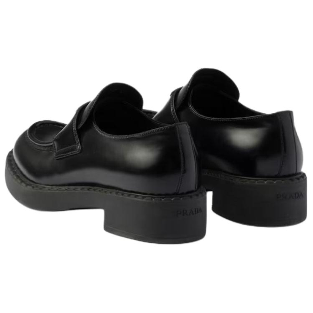 PRADA Chocolate 50mm Brushed Leather Loafer "Black" Women"s