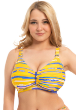 Желтый купальный бюстгальтер в цветную полоску с корректирующей высоту шнуровкой (Размер: 75K) (Цвет: желтый)