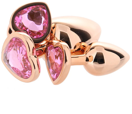 Алюминиевая анальная пробка "розовое золото" с розовым кристаллом в форме сердца, M