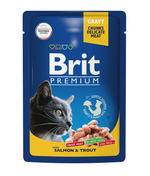 Влажный корм для кошек Brit Premium 0,085кг лосось и форель в соусе 14 паучей