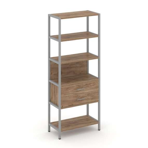 Shelf System Односекционный стеллаж пятиярусный с ящиками SN.STM-512 Дуб Табак/Металл Серый 810*400*