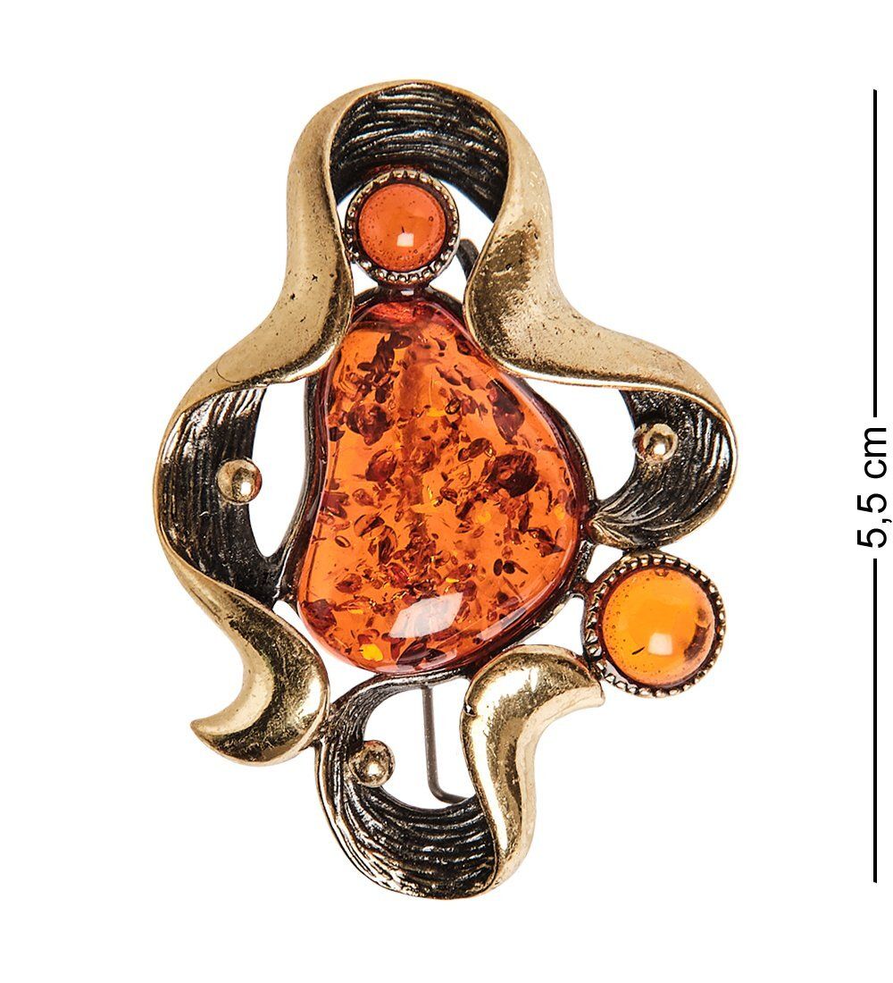 AM-2576 Брошь «Волна» (латунь, янтарь)