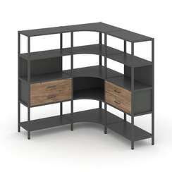 Shelf System Трехсекционный угловой стеллаж четырехярусный с ящиками SN.STMU-431 Антрацит/Дуб Табак/