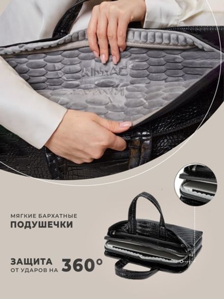 Сумка для ноутбука 15,6" и 17" с ремнем на плечо и 3 отделениями (Лакированный черный)