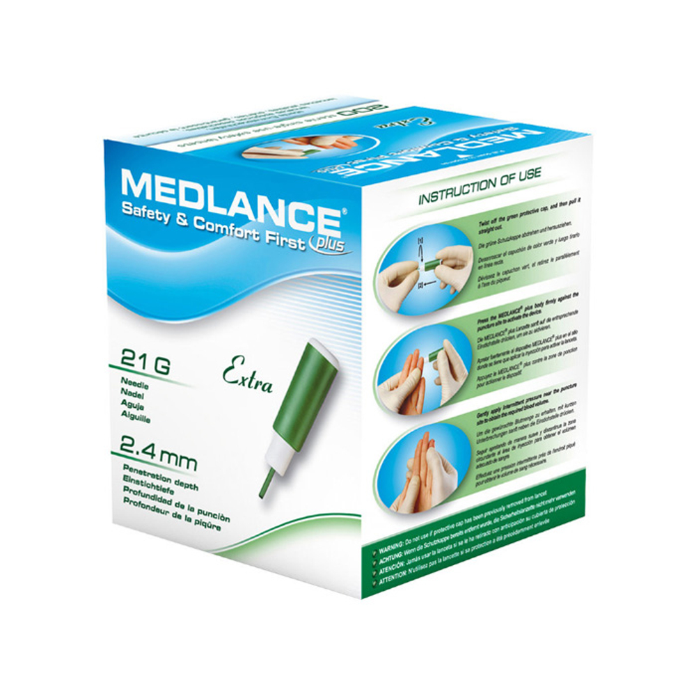 Скарификатор (ланцет) безопасный Медланс плюс Экстра, 21G, 2,4мм, 200шт./уп., Польша