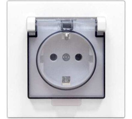 Розетка одноместная с прозрачной крышкой "UNIVersal"серия "Афина"с/з, с/у, 16А, 220В, белая (евросло