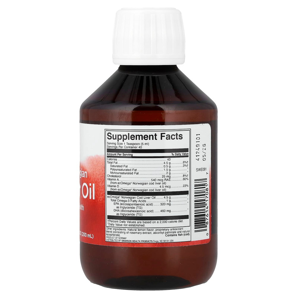 Swanson, Безупречный жидкий жир из печени норвежской трески, 200 мл (6,7 жидк. унц.)