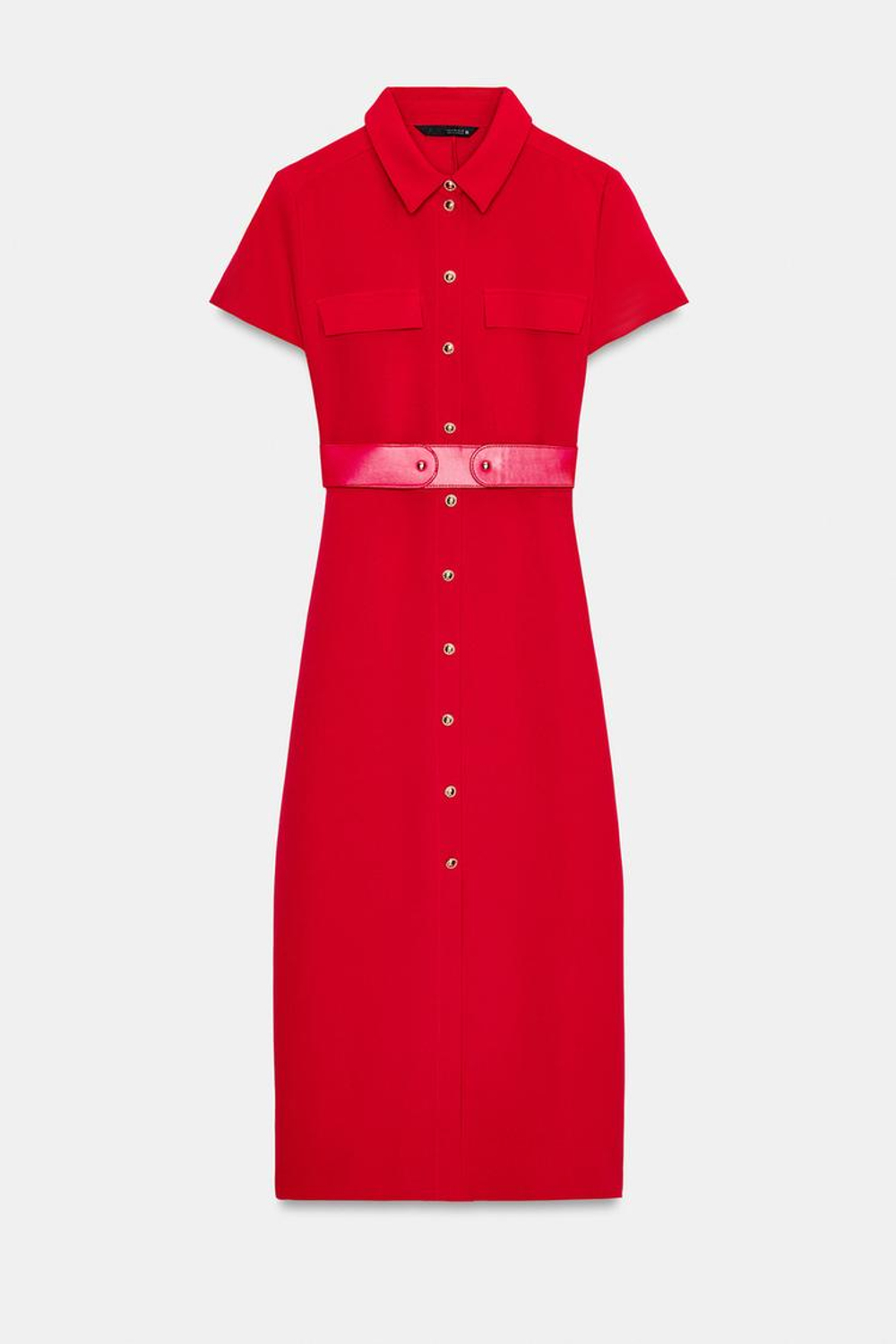 ZARA ПЛАТЬЕ МИДИ С ПОЯСОМ, КРАСНЫЙ