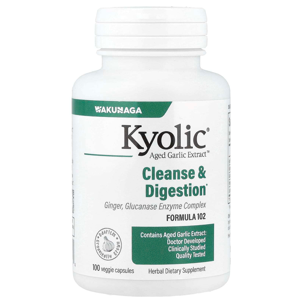Kyolic, Aged Garlic Extract™, экстракт выдержанного чеснока, для очищения и улучшения пищеварения, формула 102, 100 растительных капсул