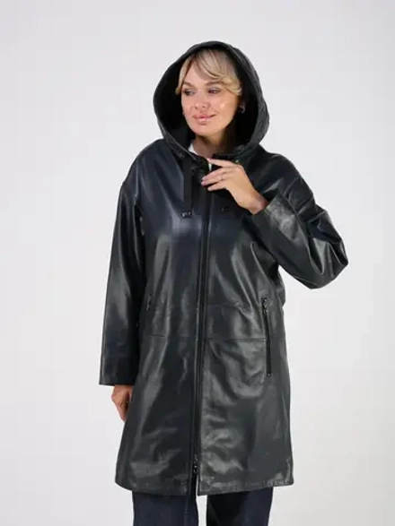 Кожаная куртка демисезонная с капюшоном длинная