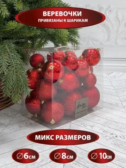 Набор пластиковых шаров Эллада 26 шт., красный, Christmas DeLuxe (87037)