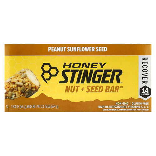 Honey Stinger, Nut + Seed Bar ™, арахис и семена подсолнечника, 12 батончиков по 56 г (1,98 унции)