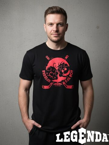 Футболка спортивная хлопковая мужская черная LEGENDA Хоккеисты красные