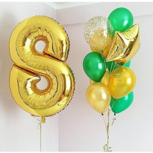 Букет шаров «Золотая Цифра» со звездой и шарами с конфетти