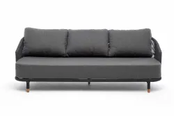 "Верона" диван 3-местный плетеный из роупа, каркас алюминий темно-серый (RAL7024) муар, роуп темно-серый круглый, ткань темно-серая 027