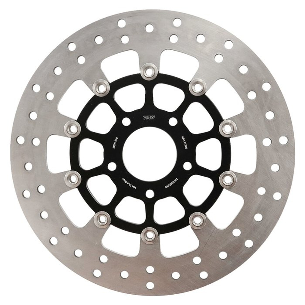 TRW floating brake rotor; 3.25" bolt circle; Dimensions: 11.8"/300mm OD, 56.3mm ID; 5/16" / 8mm bored mount holes; 5mm thick; 40mm