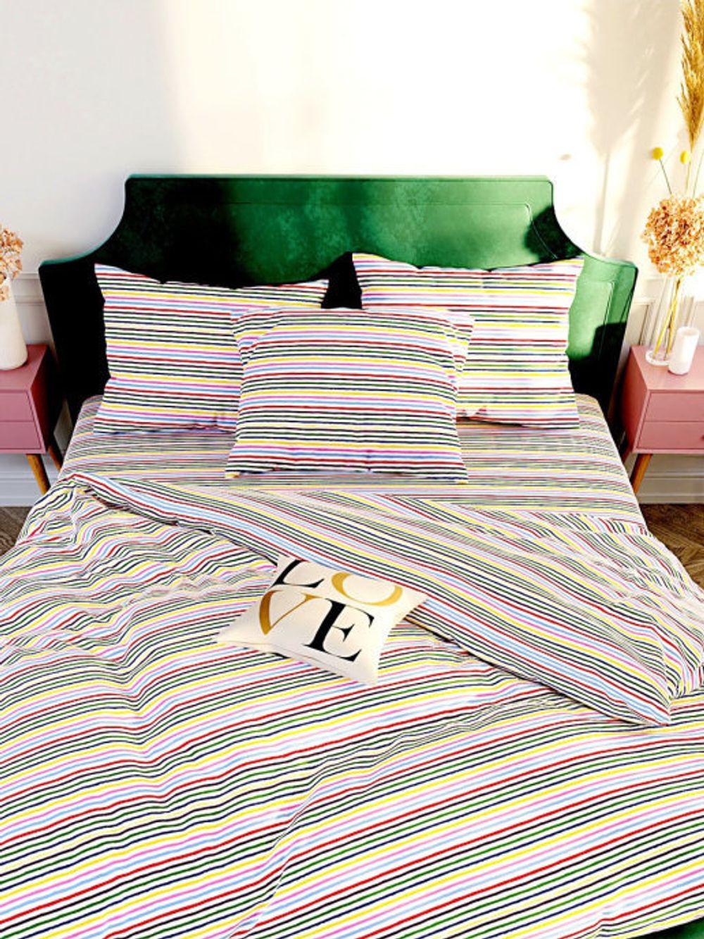 Простынь на резинке Сказка "Радужная полоска" 90х200 см, перкаль