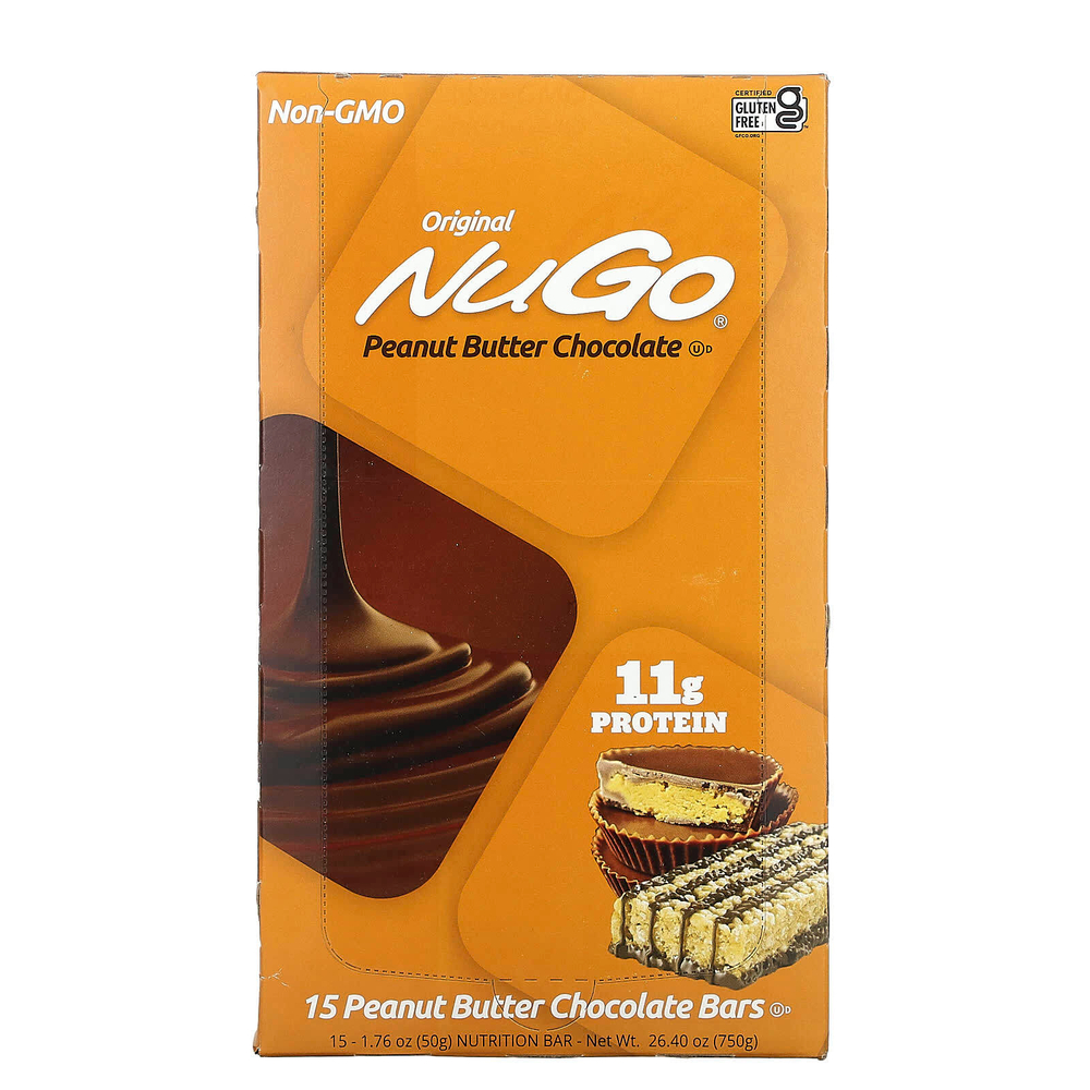 NuGo Nutrition, Оригинальные шоколадные батончики с арахисовой пастой, 15 батончиков, 50 г (1,76 унции)