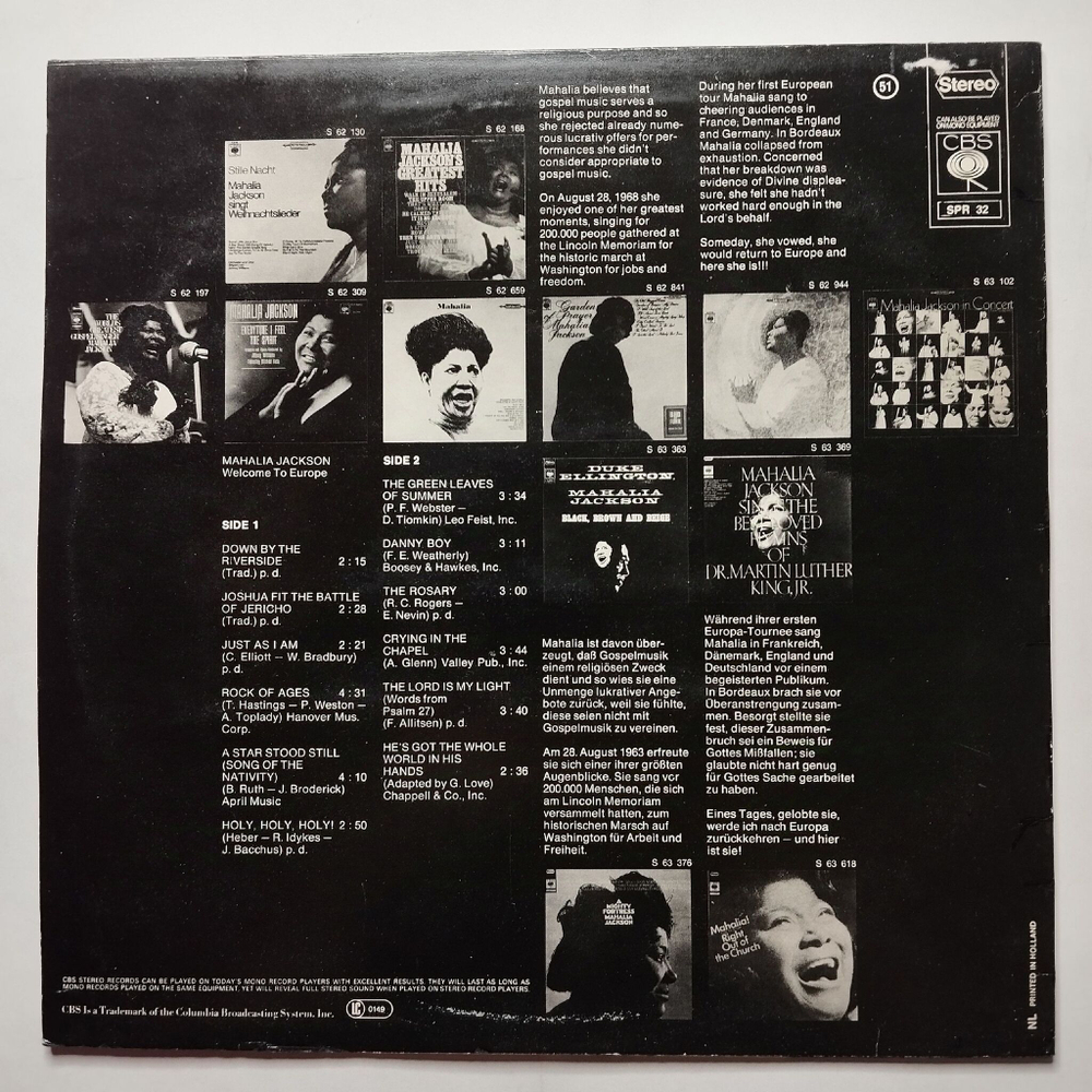 Винтажная виниловая пластинка LP Mahalia Jackson Welcome To Europe (Holland 1978)