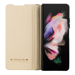 Чехол золотистого цвета (Champagne gold) от Nillkin для Samsung Galaxy Z Fold 4 5G, с держателем для S Pen, серия Qin Pro Leather с защитной шторкой для камеры