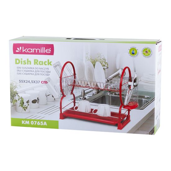 Сушилка для посуды двухъярусная красная Kamille KM-0765A