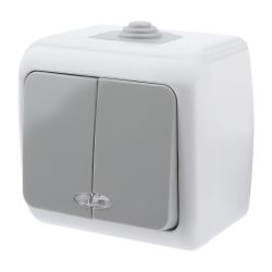 Выключатель Intro Atlantic 5-105-03 двойной с подсветкой, 10А-250В, IP54, открытой установки, серый | Intro