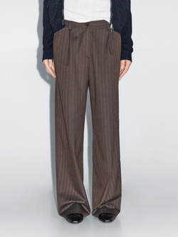 Massimo Dutti Брюки в тонкую полоску с широкими штанинами, шоколадный