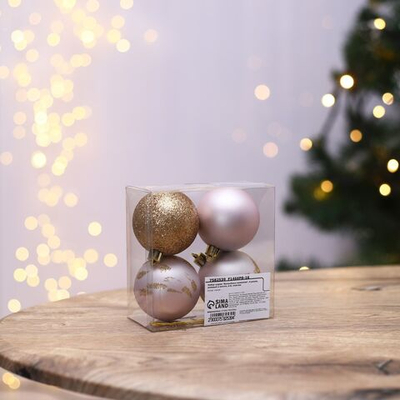 Новогодние шары ёлочные «Волшебных моментов!», на Новый год, пластик, d=6, 4 шт., цвет розовый и золотой