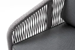 "Канны" кресло плетеное из роупа, каркас алюминий белый муар, роуп светло-серый круглый, ткань серая 017