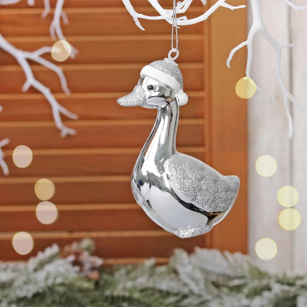 Ёлочная игрушка «Гусь» 7*5*10 см, Серебро