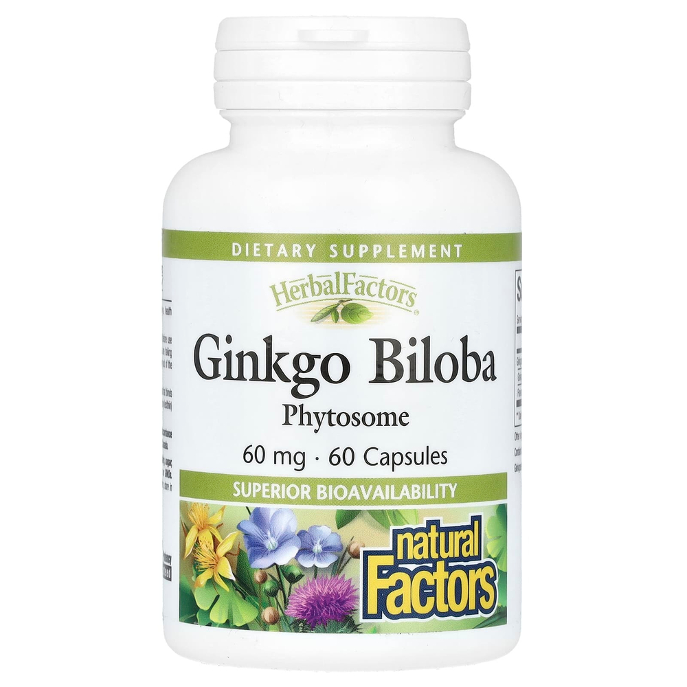 Natural Factors, гинкго билоба, фитосома, 60 мг, 60 капсул