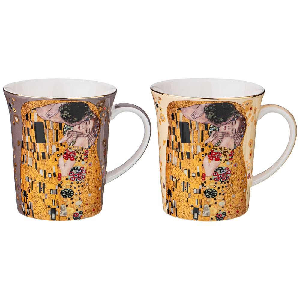 НАБОР КРУЖЕК LEFARD "ПОЦЕЛУЙ" (Г. КЛИМТ) 2 ШТ. 420 МЛ, КРЕМОВАЯ, СЕРАЯ (КОР=24НАБ.)